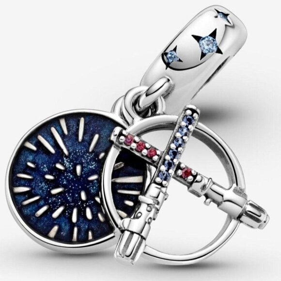 925 Sterling Silver Light Sabers Star Wars Charm - Picture 1 of 4